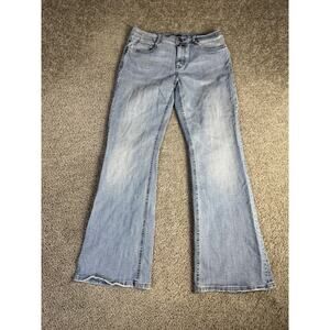 Foster Jeans Womens 12 Blue Light Wash Flared Relaxed Stretch Embroidered Denimo